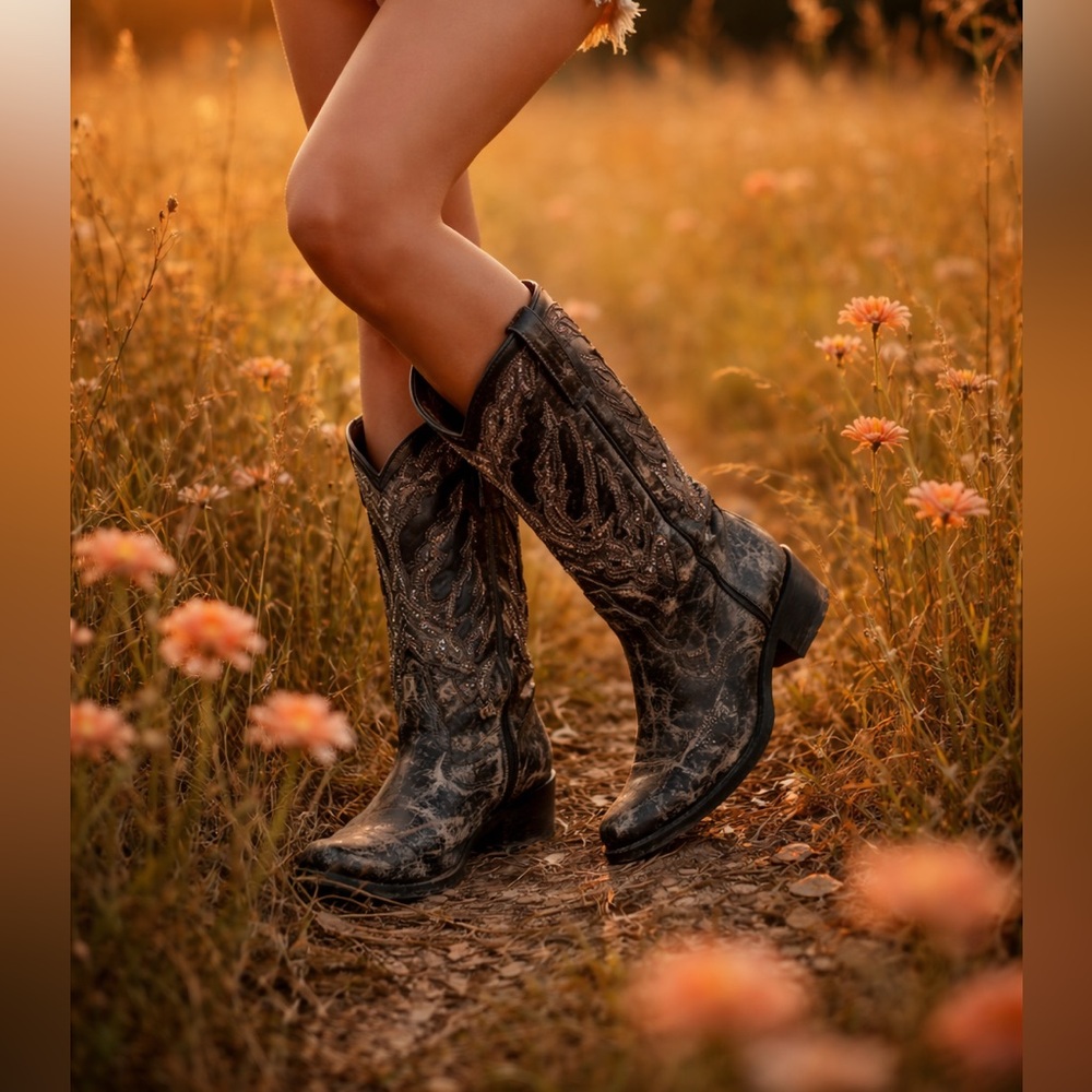 Durango Distressed Leather Western Cowboy Boots Studded Cutout Rodeo Boots